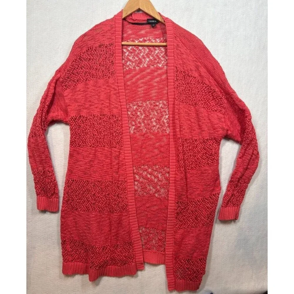 Torrid Cardigan Sweater Open Front Coral Pink Long Sleeve 16974025 Women's 2 2X